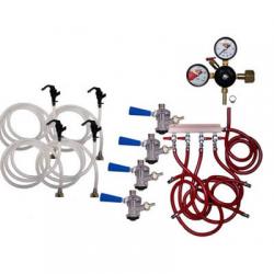 Draft Beer Party Keg Kit - 4 Faucet - Dual Gauge Regulator